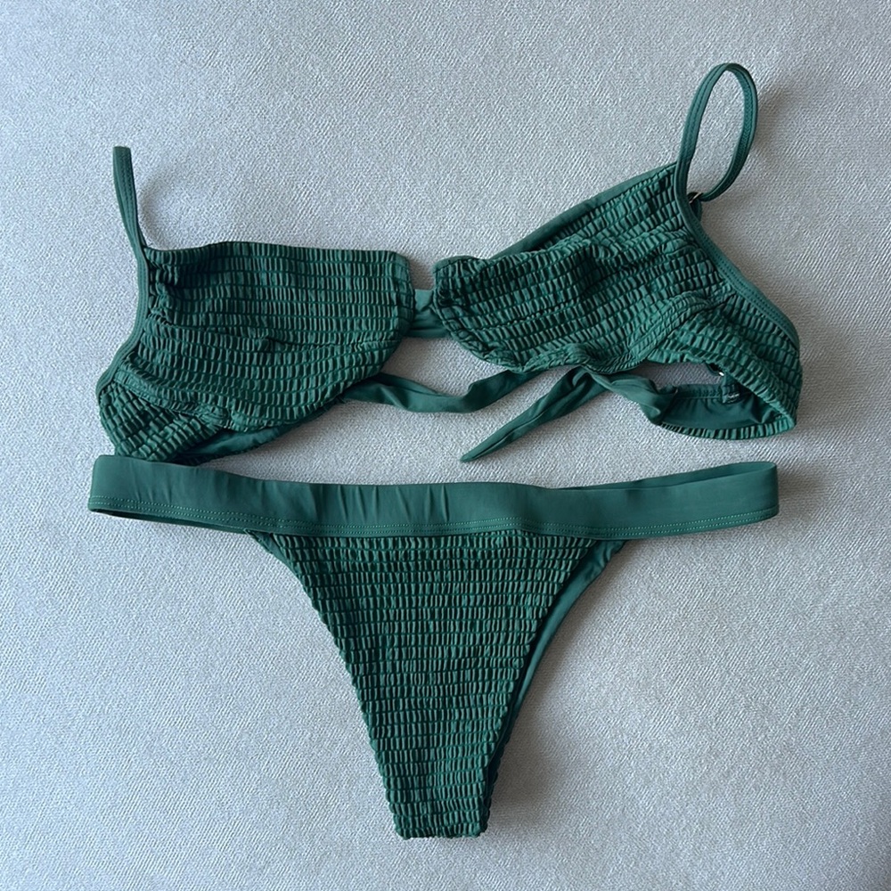 San Lorenzo Dark Green Smocked Bikini Set